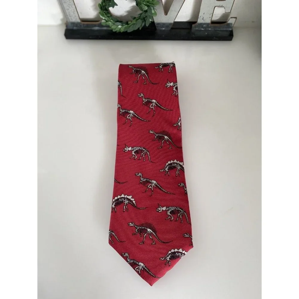 Vintage Anatomical Chart Co Tie Dinosaur Skeletons Red‎ Classic Novelty College